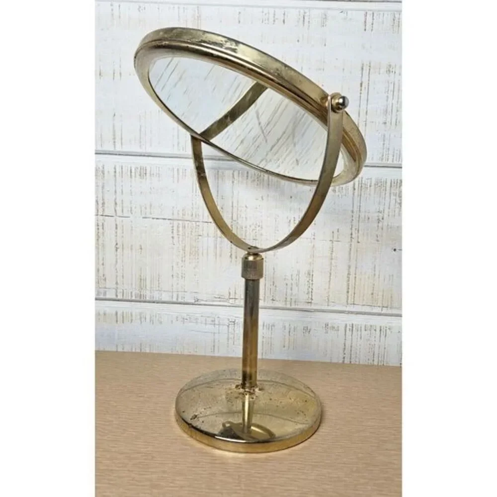 Vtg Gold Metal‎ Brass Vanity Double Mirror Swivel Standing